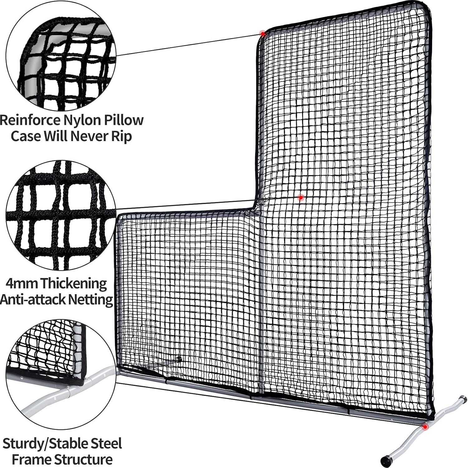 L Screen Baseball Pitching Protective Screen, 7X7FT Baseball Softball Pitcher Safety Protective L Screen (Black Net).